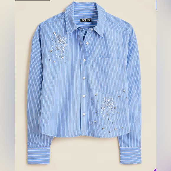 J. Crew Tops - J. Crew Striped Button Down Cropped Beaded Shirt